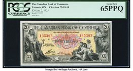 Canada Toronto, ON- Canadian Bank of Commerce $20 2.1.1935 Ch.# 75-18-10 PCGS Gem New 65PPQ. An impressive and very rare pack-fresh example of this hi...