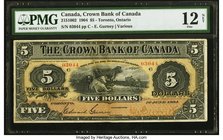 Canada Toronto, ON- Crown Bank of Canada $5 1.6.1904 Ch.# 215-10-02 PMG Fine 12 Net. One of only about six known examples from this short-lived and ve...