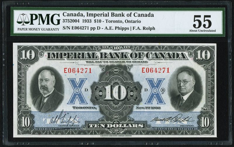 Canada Toronto, ON- Imperial Bank of Canada $10 1.11.1933 Ch.# 375-20-04 PMG Abo...