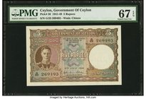 Ceylon Government of Ceylon 5 Rupees 12.7.1944 Pick 36 PMG Superb Gem Unc 67 EPQ. An unusually well preserved example of this WWII issue. King George ...