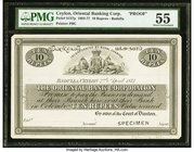 Ceylon Oriental Bank Corporation, Badulla 10 Rupees 2.4.1877 Pick S137p Proof PMG About Uncirculated 55. An impressive and very rare offering from ear...