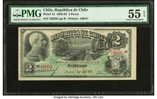 Chile Republica de Chile 2 Pesos 16.6.1893 Pick 12 PMG About Uncirculated 55 EPQ. A rather rare small denomination in impeccable state. Issued in Sant...