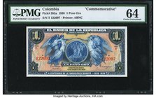 Colombia Banco de la Republica 1 Peso Oro 6.8.1938 Pick 385a Commemorative Issue PMG Choice Uncirculated 64. Issued to commemorate the 400th anniversa...