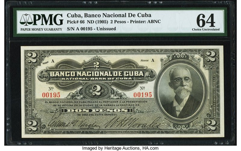 Cuba Banco Nacional de Cuba 2 Pesos ND (1905) Pick 66 PMG Choice Uncirculated 64...