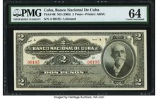 Cuba Banco Nacional de Cuba 2 Pesos ND (1905) Pick 66 PMG Choice Uncirculated 64. An absolute key note from Cuba and from the Caribbean as a whole, an...
