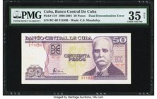 Cuba Banco Central de Cuba 50/100 Pesos 2001 Pick 119 Dual Denomination Error PMG Choice Very Fine 35 Net. A rare double denomination error where a 50...