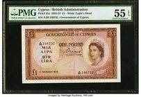 Cyprus Government of Cyprus 1 Pound 1.2.1956 Pick 35a PMG About Uncirculated 55 EPQ. A superb original example, with only the briefest circulation not...