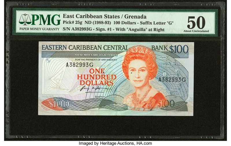 East Caribbean States Central Bank, Grenada 100 Dollars ND (1988-93) Pick 25g PM...