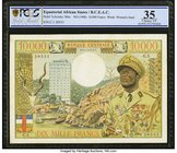 Equatorial African States Banque Centrale Etats De L'Afrique Equatoriale 10,000 Francs ND (1968) Pick 7a PCGS Gold Shield Choice Very Fine 35. This co...