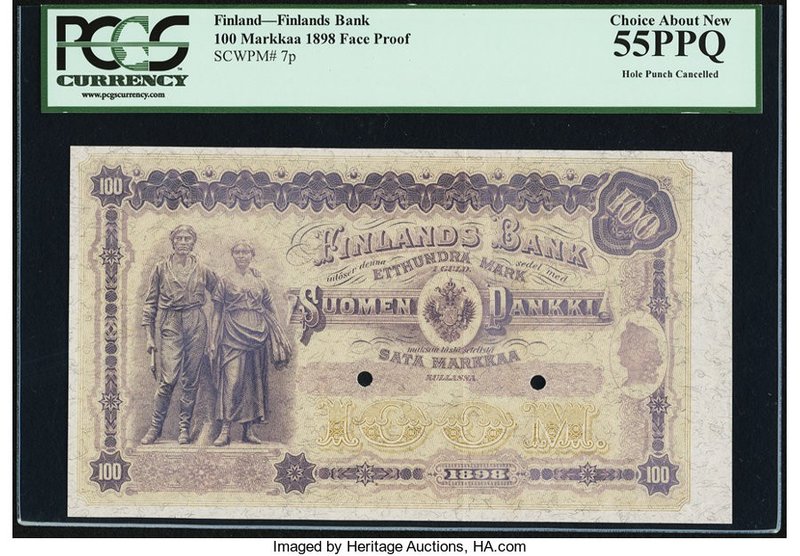 Finland Finlands Bank 100 Markkaa 1898 Pick 7p Face Proof PCGS Choice About New ...