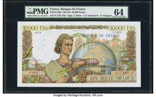France Banque de France 10000 Francs 4.11.1954 Pick 132d PMG Choice Uncirculated 64. A stunning, gigantic sized highest denomination issue that is qui...