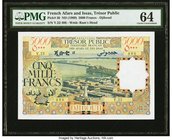 French Afars & Issas Tresor Public 5000 Francs ND (1969) Pick 30 PMG Choice Uncirculated 64. Notes issued under this name were issued before the Overs...