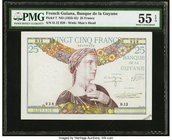 French Guiana Banque de la Guyane 25 Francs ND (1933-45) Pick 7 PMG About Uncirculated 55 EPQ. An unusually AU graded example for this French Territor...