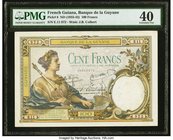 French Guiana Banque de la Guyane100 Francs ND (1933-42) Pick 8 PMG Extremely Fine 40. A woman holding a scepter and a watermark of J. B. Colbert are ...