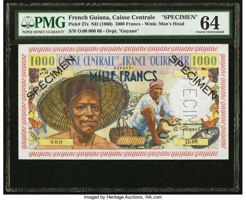 French Guiana Caisse Centrale de la France d'Outre-Mer 1000 Francs ND (1960) Pic...