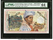 French Guiana Caisse Centrale de la France d'Outre-Mer 5000 Francs ND (1960) Pick 28s Specimen PMG Choice Uncirculated 64. A beautiful and rare high d...