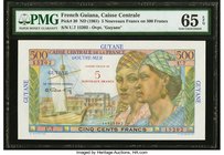 French Guiana Caisse Centrale de la France d'Outre-Mer 5 Nouveaux Francs on 500 Francs ND (1961) Pick 30 PMG Gem Uncirculated 65 EPQ. A stunning desig...