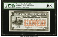 Puerto Rico Compania de los Ferro-Carriles de Puerto Rico Railroad Company 5 Pesos ND (c.1880) Pick S101a PMG Choice Uncirculated 63. An interesting a...