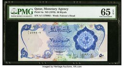 Qatar Qatar Monetary Agency 50 Riyals ND (1976) Pick 4a PMG Gem Uncirculated 65 EPQ. Of the highest degree of rarity in this elite grade, this desirab...