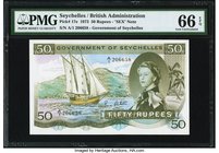 Seychelles Government of Seychelles 50 Rupees 11.8.1973 Pick 17e PMG Gem Uncirculated 66 EPQ. A very popular type that is heightened by excellent colo...