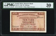 South Africa South African Reserve Bank 10 Shillings 20.9.1926 Pick 79 PMG Very Fine 30. A massively underrated type of this little note, bearing the ...
