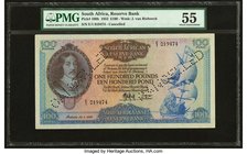 South Africa South African Reserve Bank 100 Pounds 29.1.1952 Pick 100b PMG About Uncirculated 55. A stunning, grandly sized denomination featuring Jan...