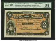 South Africa African Banking Corporation Limited 5 Pounds ND (1900-20) Pick S554s Specimen PMG Choice Uncirculated 64. A British Overseas Bank Specime...