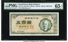 South Korea Bank of Korea 500 Hwan 1958 Pick 24 PMG Gem Uncirculated 65 EPQ. A top tier graded example printed domestically in South Korea. Series 429...