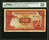 Southwest Africa Standard Bank of South Africa Ltd. 5 Pounds 31.10.1931 Pick 9a PMG Very Fine 25. The first date of issue is noticed on this high deno...