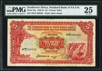 Southwest Africa Standard Bank of South Africa Ltd. 5 Pounds 16.9.1955 Pick 12a PMG Very Fine 25. A scarcer highest denomination for Standard Bank, is...