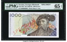 Sweden Sveriges Riksbank 1000 Kronor ND (1989-92) Pick 60s Specimen PMG Gem Uncirculated 65 EPQ. A seldom offered highest denomination Specimen from t...