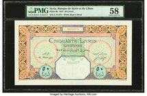 Syria Banque de Syrie et du Liban 50 Livres 1947 Pick 60 PMG Choice About Unc 58. An incredible large sized higher denomination in issued form. The fi...