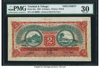 Trinidad And Tobago Government of Trinidad and Tobago 2 Dollars 1.4.1905 Pick 2bs Specimen PMG Very Fine 30. Two circle vignettes are on the face of t...