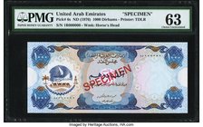 United Arab Emirates Currency Board 1000 Dirhams ND (1976) Pick 6s Specimen PMG Choice Uncirculated 63. The highest denomination of the first series o...