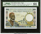 West African States Banque Centrale des Etats de L'Afrique de L'Ouest - Niger 5000 Francs ND (1961-65) Pick 604Hm PMG Choice Uncirculated 64. Bright a...