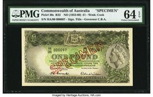 Australia Commonwealth Bank of Australia 1 Pound ND (1953-60) Pick 30s R33 Specimen PMG Choice Uncirculated 64 EPQ. An extremely rare specimen of the ...