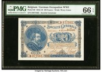 Belgium Societe Generale de Belgique 20 Francs 4.2.1915 Pick 89 PMG Gem Uncirculated 66 EPQ. A seldom offered WWI issue in impeccable grade. There are...