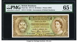 British Honduras Government of British Honduras 20 Dollars 1.1.1971 Pick 32c PMG Gem Uncirculated 65 EPQ. An outstanding, highest denomination Queen E...