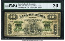 Canada Liverpool, NS- Bank of Acadia $10 2.12.1872 Ch.# 5-10-06 PMG Very Fine 20. An important and impressive mid-grade offering from this small bank ...