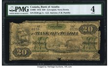Canada Liverpool, NS- Bank of Acadia $20 2.12.1872 Ch.# 5-10-08 PMG Good 4. A simply incredible offering, of which there are only a few examples extan...
