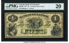 Canada Liverpool, NS- Bank of Liverpool $4 1.11.1871 Ch.# 400-10-02 PMG Very Fine 20. The Canadian Paper Money Society Note Registry Volume 1 2019 sho...
