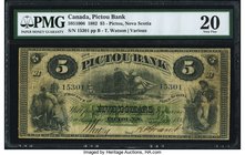 Canada Pictou, NS- Pictou Bank $5 2.1.1882 Ch.# 595-10-06 PMG Very Fine 20. One of just eight issued notes for this number that is recorded in Canadia...
