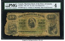 Canada St. John, NB- Maritime Bank of the Dominion of Canada $10 3.10.1881 Ch.# 425-12-04a PMG Good 4. Only five serial numbers are documented for thi...