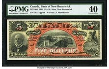 Canada St. John, NB- Bank of New Brunswick $5 2.1.1904 Ch.# 515-18-04 PMG Extremely Fine 40. A stunning and excessively rare issued note that is the f...