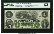 Canada St. Stephen, NB- St. Stephens Bank $1 1.2.1886 Ch.# 675-20-04-06 PMG Choice Uncirculated 63. The highest graded note of the ten examples of thi...