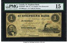 Canada St. Stephen, NB- St. Stephens Bank $1 1.5.1863 Ch.# 675-22-04-02 PMG Choice Fine 15. A "Z. Chipman" note that is evenly circulated and resides ...