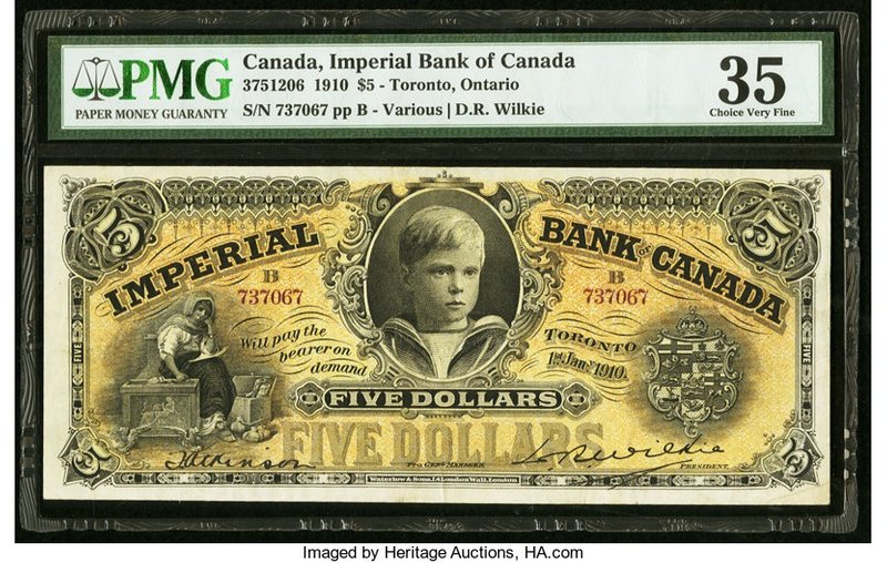 Canada Toronto, ON- Imperial Bank of Canada $5 1.1.1910 Ch.# 375-12-06 PMG Choic...