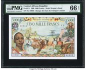 Central African Republic Banque des Etats de l'Afrique Centrale 5000 Francs 1.1.1980 Pick 11 PMG Gem Uncirculated 66 EPQ. Superior colors are seen on ...