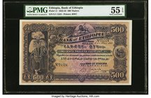 Ethiopia Bank of Ethiopia 500 Thalers 1.5.1932 Pick 11 PMG About Uncirculated 55 EPQ. A seldom offered East African Rarity in better grade. Underprint...