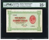 Seychelles Government of Seychelles 10 Rupees 1928 Pick 4a PMG Very Fine 25 Net. A rare early uniface example with King George V on the face, and Rada...